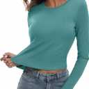 Zeagoo Womens Ribbed Fitted Crop Tops Long Sleeve T Shirts Basic Scoop Neck Casual Slim Fitted Y2k Clothes 2025 (XX-Large, Black,haze Blue)