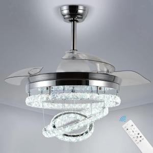 42" Dimmable Fandeliers Modern Crystal Invisible Chandelier Ceiling Fan With 3 LED Color Change Lights with Memory Function