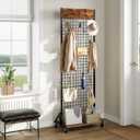 CHOEZON Grid Wall Panel, 2’ x 5.7’ Ft Floor Standing Gridwall Display Rack, Retail Display Stand, with 4 S-Shaped Hooks and 4 Garment Hooks for Entryway Kitchen Outdoor, Rustic Brown and Black TCJ27BF