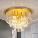17" Flush Mount Crystal Chandelier 4-Lights Gold Crystal Ceiling Light 3-Tier Luxury K9 Dining Room Light Semi-Flush Ceiling Light for Bedroom Living Room Entryway Kitchen Island Hallway