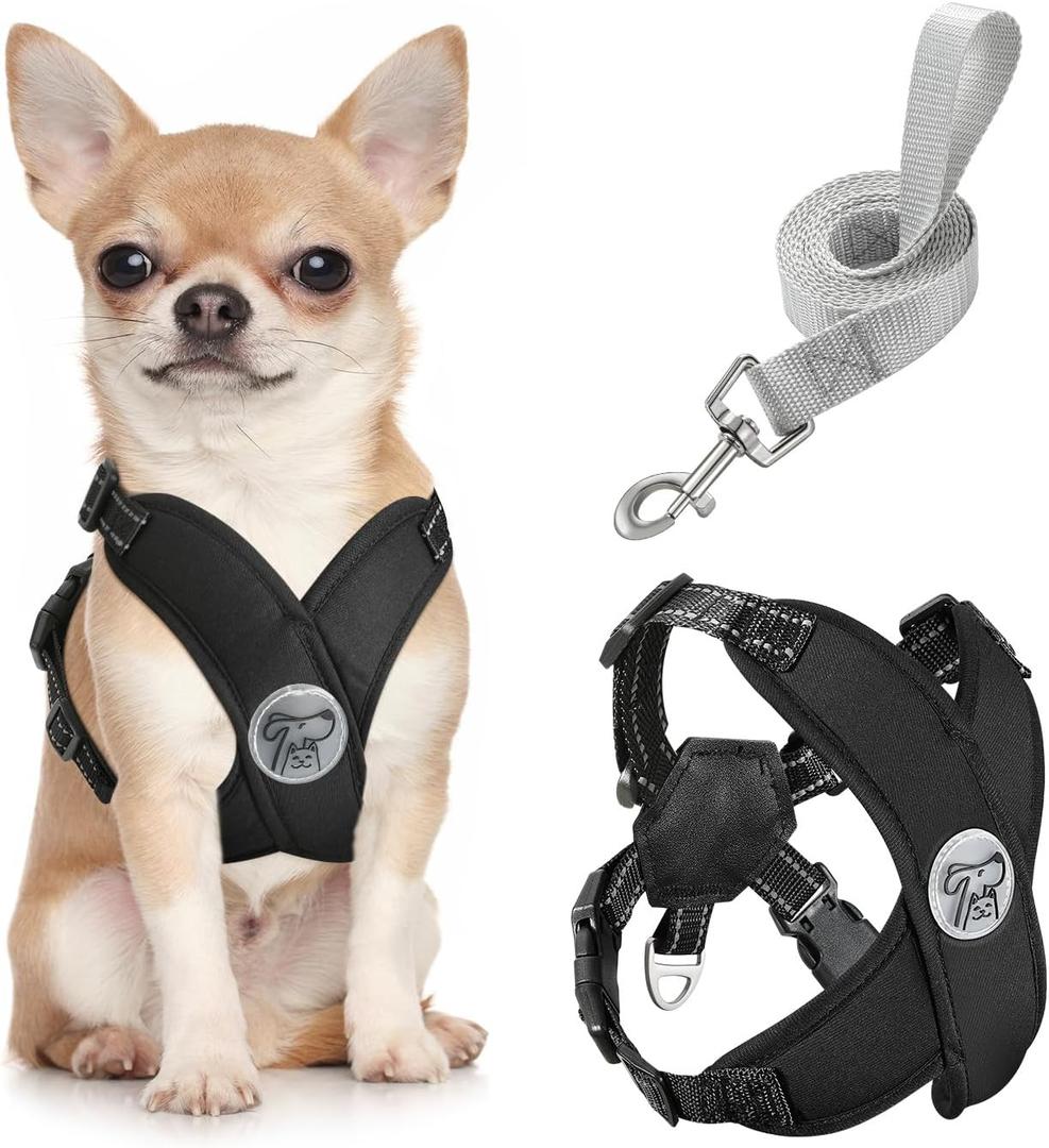 Pawaboo Small Dog Harness and Leash Set, Puppy Harness X-Frame No Pull No Choke, Dog Vest Harnesses Adjustable for Small Medium Sized Dogs, Soft Breathable Pet Harnesses for Walking Outing (S, Black) (S(Neck 12.6-16.5" Chest 12.6-22.8"))