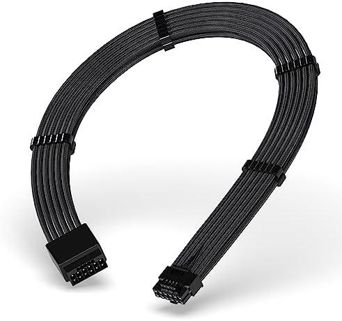 EZDIY-FAB GPU Power Sleeved Cable Extension, 16pin(12+4) 12VHPWR PCIe 5.0 Connector Male to Female for RTX 3090Ti 4070Ti 4080 4090, with Cable Combs-16AWG/Black