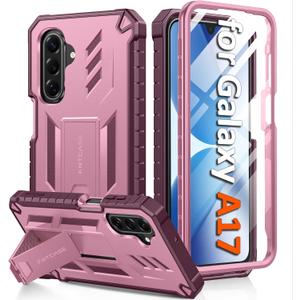 FNTCASE for Galaxy A17-5G Phone Case: for Samsung Galaxy A17 with [Built-in Screen Protector & Kickstand] [Military-Grade Drop Protection] Heavy Duty Protective Shockproof Cell Phone Cover (Rose Pink)