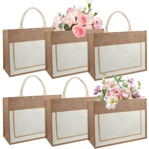 Large Jute Tote Bags with Handles Reusable Burlap Gift Bags for Beach, Shopping, Travel, Bridesmaids