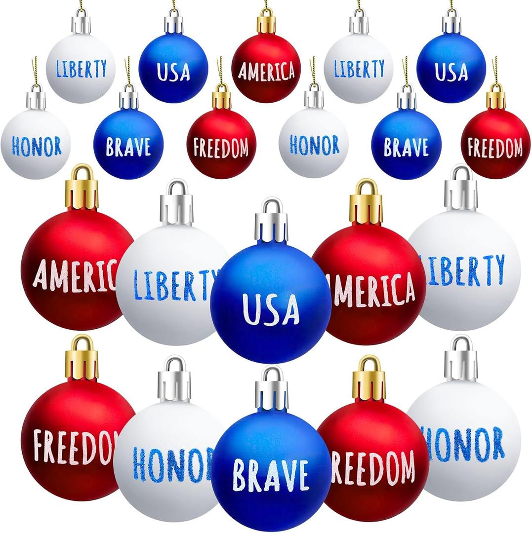 JULMELON 36Pcs 4th of July Patriotic Hanging Ball Ornaments Memorial Day Independence Day Labor Day Hanging Decorations for Home Party Christmas Tree Decor JULMELON 36Pcs 4th of July Patriotic Hanging Ball Ornaments Memorial Day Independence Day Labor Day Hanging Decorations for Home Party Christmas Tree Decor