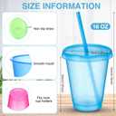 30 x Sieral 30 Pack Cups with Lids and Straws Kids Tumbler with Straw Reusable Water Bottle Iced Coffee Travel Mug Adults Plastic Cups for Parties 16 oz (Clear Multicolor)