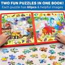 QUOKKA Magnetic Puzzles for Toddlers 3-5  Search & Find 2 Pack, 60 Pieces Each  Travel Friendly Board with Hidden Objects, Construction and Dinosaur Scenes  Educational Puzzle Gift for 3 Year Olds
