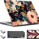 TWOLSKOO for M3 MacBook Pro 16 inch Case 2024 2023 2022 2021 A2991 / M2 A2780 / M1 A2485 Pro Max Chip, Plastic Hard Shell & Keyboard Cover & Type C Adapter, & Screen Protector, Bright Abstract Flowers