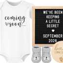 Pregnancy Announcement, Coming Soon Baby Announcement For Grandparents Dad Husband Family, Pregnancy Reveal Ideas, Gender Reveal Baby Shower Gifts -Felt Letter Board, Onesie, Booties, Wooden Sign