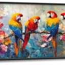 Extra Large Framed Parrot Bird Wall Art, Oversized Abstract Colorful Parrots Flower Wall Decor Pictures for Living Room, Canvas Print Painting Modern Artwork Bedroom Office Bathroom Home Decor 60L x30W
