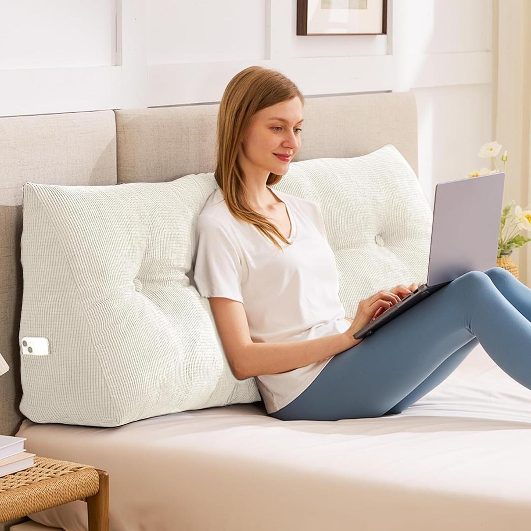 Headboard Pillow King, Triangle Pillows for Headboard, Head Board Backrest Wedge Pillow for Reading Sitting Working, Daybed Pillows with Removable Cover for Bed Dorm Sofa, Beige