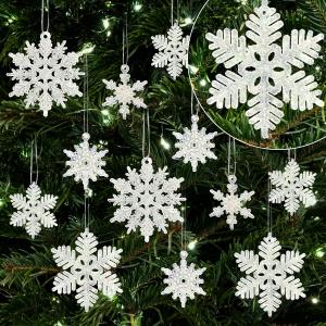 60pcs Small Snowflakes for Craft, White Glitter Resin Mini Snowflake Ornament Christmas Decorations for Christmas Embellishments Xmas Tree Winter Party DIY Craft Decor
