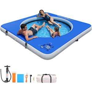 Yazzropy Inflatable Water Hammock for Adults, 8 FT Floating Dock Platform, Square Outside Ring Inside Lake Floats for Adults, Pool River Beach Float Island Raft with Rope, Handles, Storage Pockets (2)