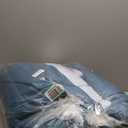 Teal Blue Queen Comforter Set, Blue Striped Bed in a Bag Soft Bedding Set All Season Patchwork Bed Set Microfiber 7 Piece Filling Comforter, Flat/Fitted Sheets and Pillowcase 90"x90"