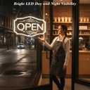 22" x 13" Open Sign for Business, LED Dimmable Neon Open Sign with 12V/2A Adapter, Warm White, Bright LED to Light Up Storefronts, Windows & Walls