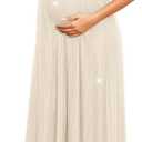 AISWI Maternity Sparkly Mesh Maxi Dress Ruffle Sleeve Wrap V Neck Flowy Pregnancy Dresses Baby Shower Photoshoot Formal (Medium, Champagne)