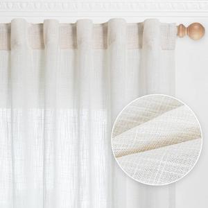 MYSKY HOME Natural Linen White Curtains 84 Inches Long, Semi Sheer Soft Cotton Window Drapes Set for Living Room Back Tab Elegant Cute Look Country Bedroom Curtains, 50" x 84", Beige, Pack-2
