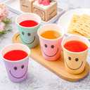 Layhit 100 Pcs 9 oz Smile Face Drink Cups Pastel Paper Cups Disposable Pastel Cups Cute Happy Pastel Birthday Party Decorations for Girls Birthday Decorations Bachelorette Party Cool Drinkware