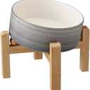 Addggo Elevated/Raised 15°Tilted Anti Slip Ceramic Dog Bowl for Medium & Large Breeds,Slanted Bulldog Big Face Pet Food Water Feeding Dish with Stand (7.6 Cups/60OZ) Grey White