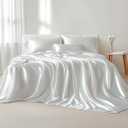 Bedsure Satin Sheets Queen Size Bed Set - Luxury Silky Bed Sheet Set, Ultra Soft & Wrinkle Free, Good for Hair & Skin, Gifts for Women, 15 Inches Deep Pocket, 4-Piece (Queen, Pure White)