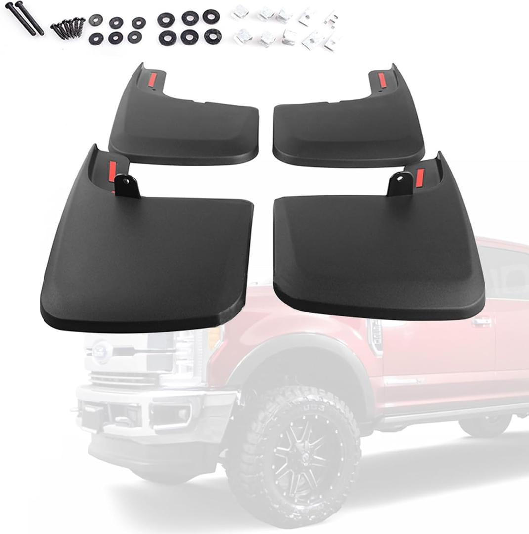 Mud Flaps Splash Guards for Ford F-250 F-350 2017-2024 (w/Single Rear Wheels & w/OEM Fender Flares) All Weather Mudflaps Mud Guard for Trucks Front Rear Set 4pc / No Need to Drill Holes