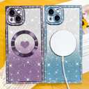 Fiyart Designed for iPhone 15 Case,Compatible with MagSafe Love Hearts Plating Soft Slim TPU Rectangular Magnetic Glitter Shockproof Phone Bumper for Women Girls 6.1"-Purple