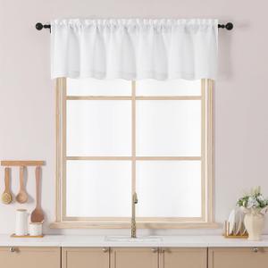 Chyhomenyc White Valance for Windows, Light Filtering Textured Small Kitchen Valance, Rod Pocket Top Window Short Curtain for Bathroom Basement Farmhouse, 60Wx14L Inch