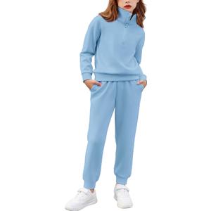 Arshiner Girls 2 Piece Outfits Sweatsuit Set Half Zip Lapel Collar Long Sleeve Sweatshirt Sweatpant Tracksuit Sets