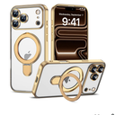 LXK Magnetic Invisible Stand for iPhone 17 Pro Max Case 6.9" Compatible with MagSafe, MilitaryGrade Protection, with Camera Protector, Clear ScratchResistant Back Cover for 17 ProMax, Gold