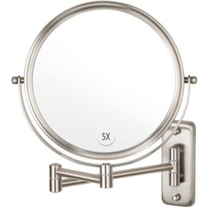 Wall Mounted Makeup Mirror, 1X/5X Magnifying Mirror Double Sided, 8 Inch Extendable Bathroom Mirror for Shaving, Nickel