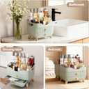 Makeup Organizer for Vanity, Large Capacity Skincare Cosmetic Organizer Countertop with 2 Drawers, Cosmetic Display Cases Makeup Storage Box for Bedroom, Bathroom, Ideal Gifts for Women(Green)