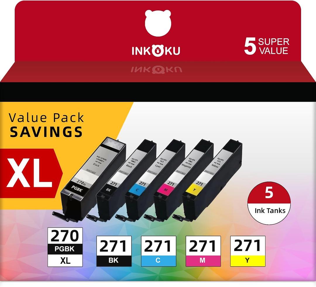 270XL 271XL Compatible for Canon 270 271 Ink Cartridges PGI-270XL CLI-271XL Work with Canon MG6820 MG6821 TS6020 TS9020 MG7720 MG5720 MG5721 MG5722 (5 Combo Pack)