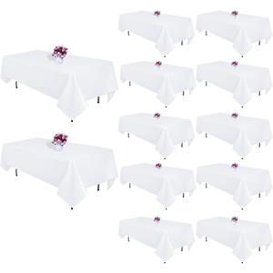 12 Packs White Table Cloth Rectangle 60x102 Inch Rectangular Tablecloths for 6 Foot Rectangle Tables, Wrinkle Resistant Polyester Fabric Tablecloth Washable Table Covers for Wedding Party