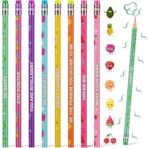Leinuosen 60 Pcs Scented Pencils Bulk for Kids Inspirational Cute Fun Wood Smelly Pencils with Erasers Fruit Elements for School Classroom Office Students