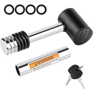 Right-Angle Head Trailer Hitch Receiver Lock, 1/ 2" Diameter Pin Lock with 5/ 8" Adaptor, 2-3/ 4" Pin Fits 2" or 2-1/ 2" Receiver, Class I-V