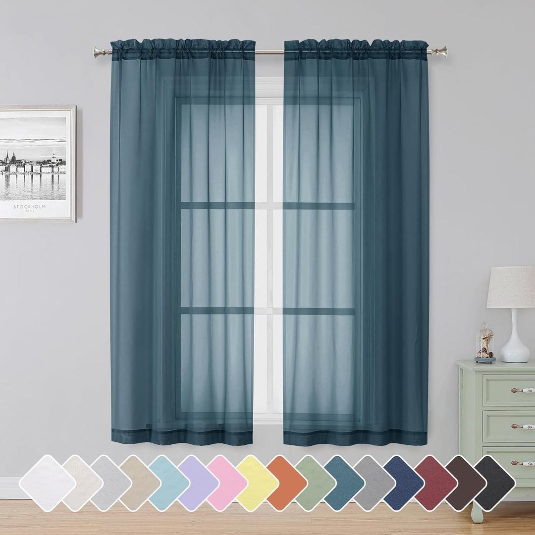 Simplebrand Dusty Blue Sheer Curtains 63 Inch Length 2 Panels, Rod Pocket Solid Color Window Sheer Curtain Panels, Elegant Curtains & Drapes for Living Room, Bedroom 2 Panels (42" W x 63" L) Simplebrand Dusty Blue Sheer Curtains 63 Inch Length 2 Panels, Rod Pocket Solid Color Window Sheer Curtain Panels, Elegant Curtains & Drapes for Living Room, Bedroom 2 Panels (42" W x 63" L)
