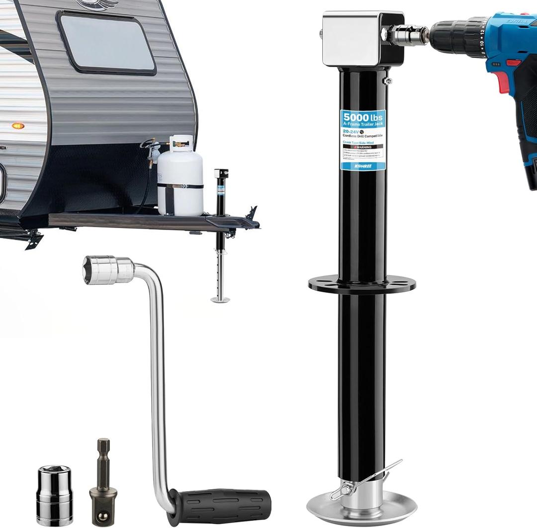Kohree 5000 lbs A-Frame Trailer Jack Heavy Duty, 20-24V Cordless Drill Compatible, 25" Vertical Travel, Quick & Adjustable Drop Leg RV Tongue Jack with Drill Socket for Utility Yacht Trailer