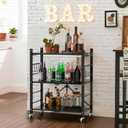 Himix Storage Shelves with 6 Hooks, 3 Tier Foldable Shelf with Wheels, Metal Storage Shelving Unit Rolling Cart, Utility Shelf Rack Organization Shelves for Pantry, Kitchen, Black - No Assembly