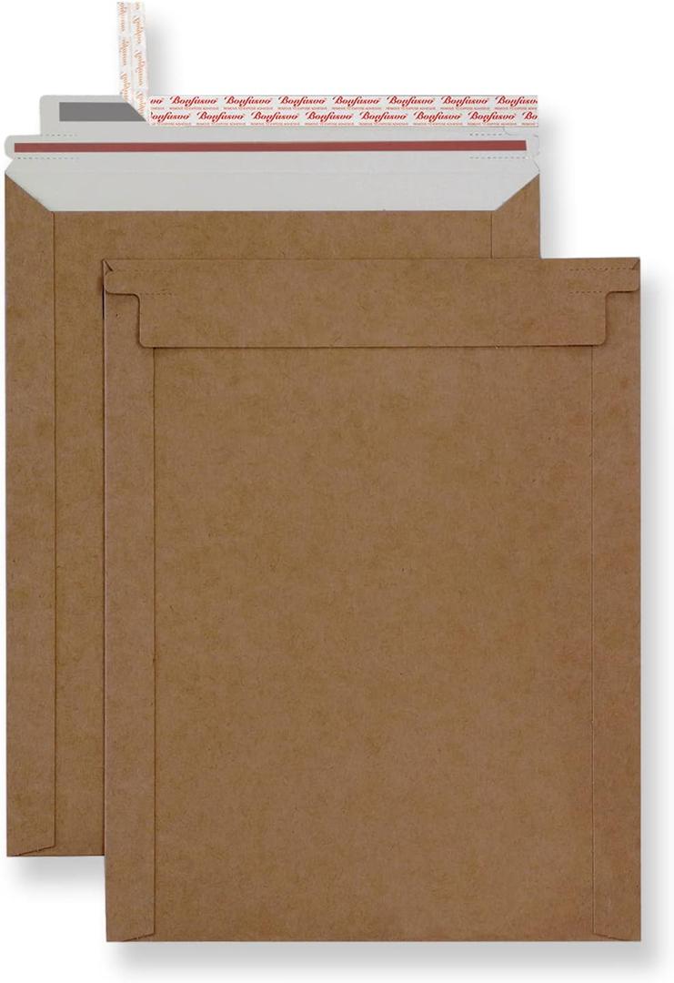Bonfasvo Rigid Mailers 30 Pack 9.25 x 11.75 inches Brown Self Seal Stay Flat Bulk Cardboard Kraft No Bend Mailers Peel and Seal for Document Photos Pictures Papers Files CD