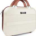14" Portable Hard Shell Makeup Travel Case - Stylish PC+ABS Cosmetic Organizer for Women - Scratch-Resistant, Elastic Strap, Mini Suitcase - Perfect for Romantic GiftsLight Brown