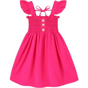 JEELLIGULAR Toddler Dress Ruffle Sleeveless Button Down Dress for Toddler Girl Dress Summer Beach Casual A-line Sundress (4-5T, Hot Pink)
