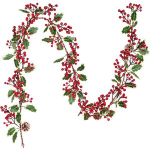 DearHouse 7FT Red Berry Christmas Garland with Pine Cone Garland Artificail Garland Indoor Outdoor Garden Gate Home Decoration for Winter Holiday New Year Decor