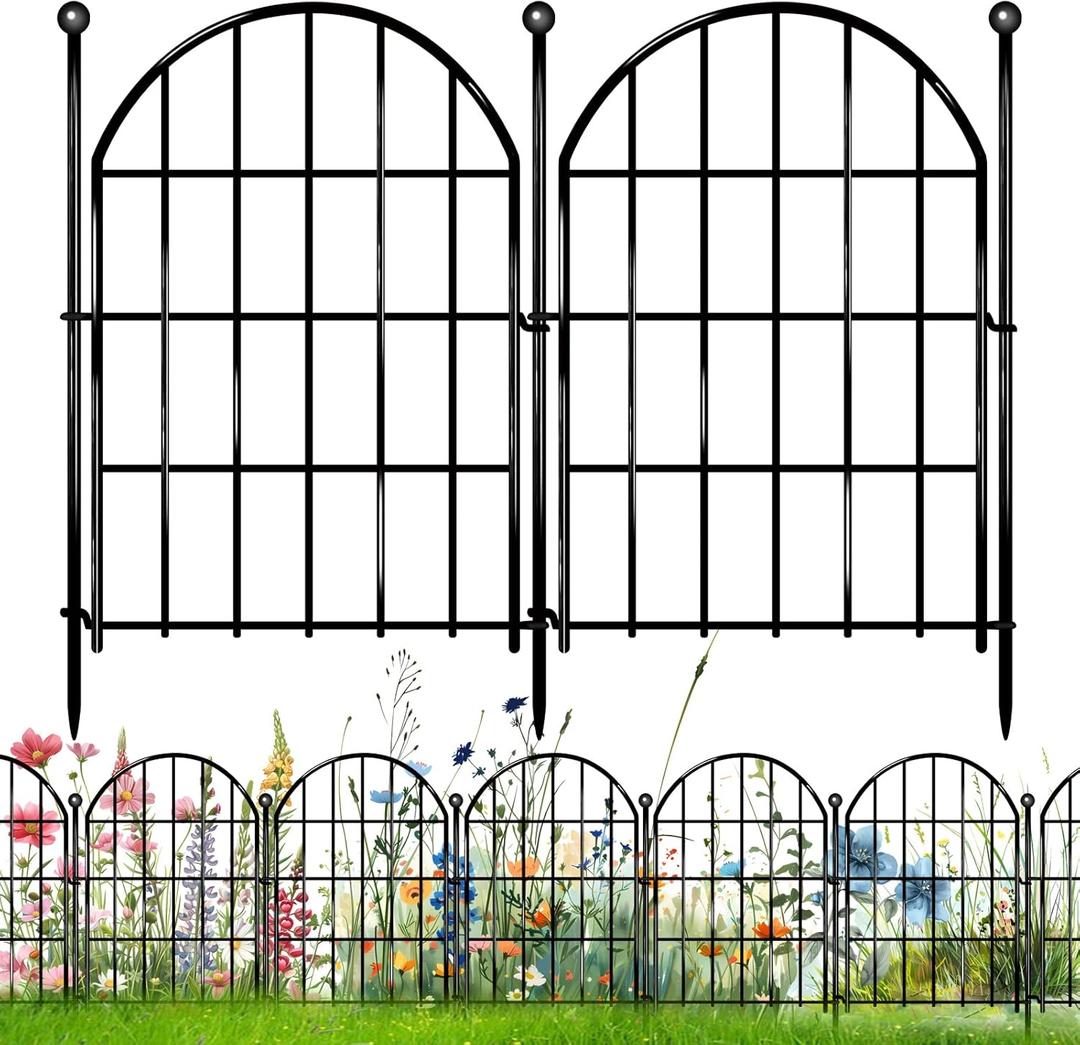26 Pack Decorative Garden Fence, 17in X 28ft Arched No Dig Fence Border, Garden Edging Border, Rustproof Metal Animal Barrier with Ground Stake for Dog, Rabbit, Outdoor Yard Patio Decor (26 Panels, 17in X 28ft, Black)