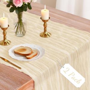2 Pack Beige Cheesecloth Table Runner, 10Ft Boho Gauze Cheese Cloth Table Runners for Wedding, Party, Dinner, Baby Shower, 120 Inches Long Table Runner for Valentine's Day, Easter, Mother's Day Decor