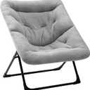 Comfy Saucer Chair for Adults, Soft Faux Fur Bedroom Chair, Accent Dorm Chairs, Flexible Living Room Reading Chairs, Oversized Folding Lounge Seat for Teens, X-Large, Grey