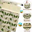 Reusable plastic-free beeswax lined - FDA cleared -fabric bread bags, beeswax toast storage pack (2ea),flax ciabatta storage pack, Moisture-proof fabric with zipper and buckle(Green Leaf)