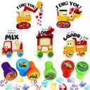 Ctosree 30 Pack Construction Party Favors with 60 Pcs Construction Stamps 30 Pcs Greeting Cards Exchange Prizes Truck Party Favor Gifts