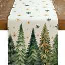 GEEORY Christmas Table Runner 13x90 Inch, Xmas Tees Snowflakes Holiday Decorative Farmhouse Table Decoration for Kitchen Dinning, Indoor Outdoor Dinner Party Decor (Light Green) GT166-90