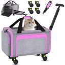 Pet Carrier Airline Approved, Expandable Pet Cat Carriers with Wheels for Dogs, Airline Approved Cat Dog Carrier, TSA Approved Pet Carrier In Cabin, Pet Dog Cat Carrier Soft, Cat Travel Carriers Pink