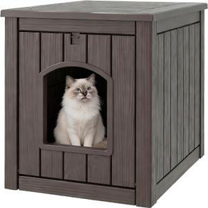 Litter Box Enclosure, Waterproof & Weatherproof Plastic Cat House for Indoor Outdoor Use, Multi-Functional Hidden Litter Box Furniture for Living Room, Backyard, Patio, Garage